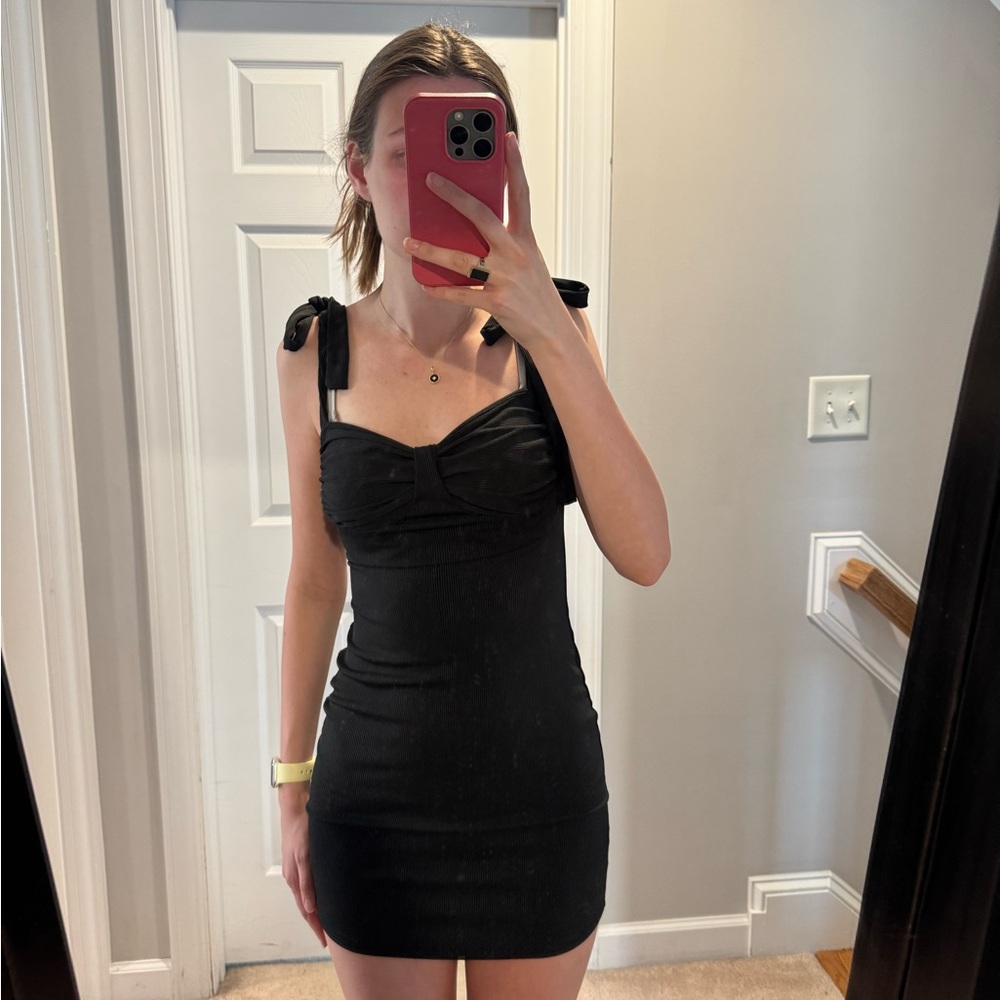 Black Tie-Shoulder Bodycon Dress